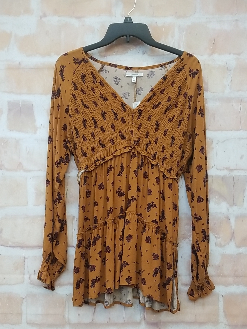 NWT Maurices Size M Coppery Brown Purple Floral Top